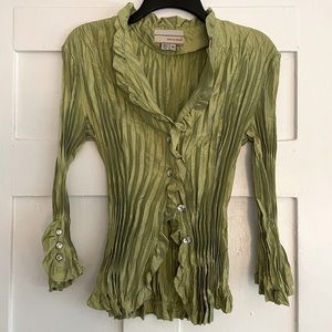Carrie Allen Lime Green blouse w/ faux diamond